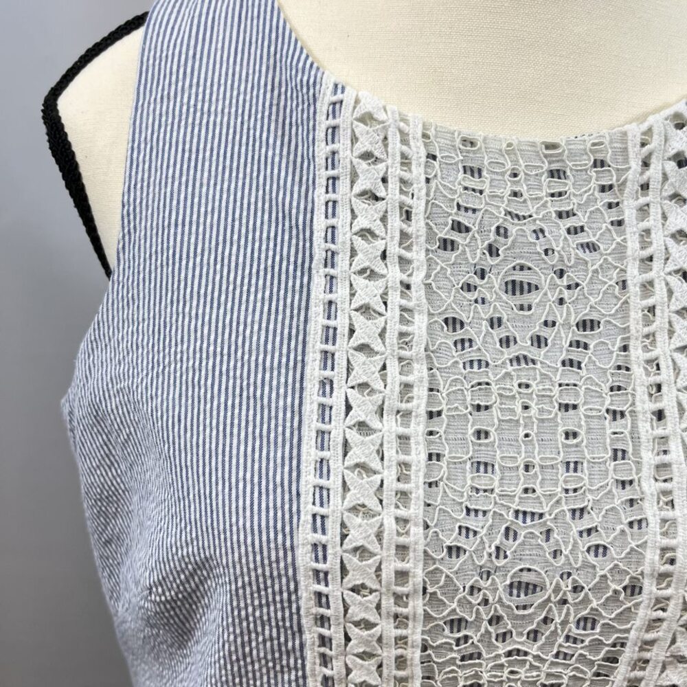 London Times sleeveless seersucker embroidered lace blue dress 10P - Picture 2 of 7